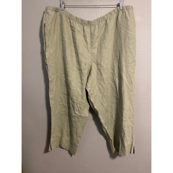 J. Jill Pants Womens 4X Green 100% Linen Pull On Relaxed Fit Cropped Lightweight - Picture 1 of 8